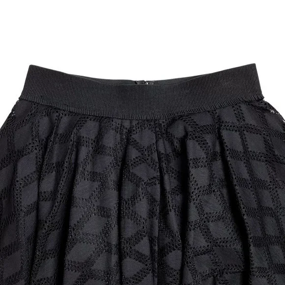 Sandro Paris Windowpane Smocked Midi Skirt Asymmetrical Lined Stretch Skirt - Picture 4 of 11